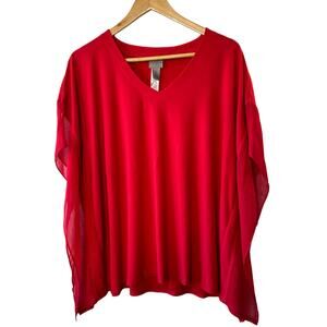 Easywear by Chico's Red Layered V-Neckline Boxy Blouse Top Women's Large 12